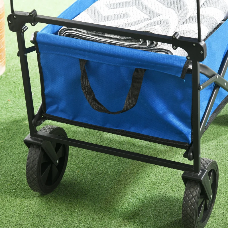 Outsunny Carrinho de Transporte Dobrável com Toldo Removível e Alça Ajustável Capacidade 100 kg para Campismo 97x52x105 cm Azul