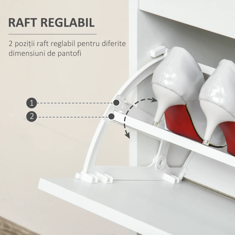 HOMCOM Suport de Pantofi Modern 2 Sertare pentru 16 Perechi de Pantofi si Sertar Mic 98x24x83cm(m-5)