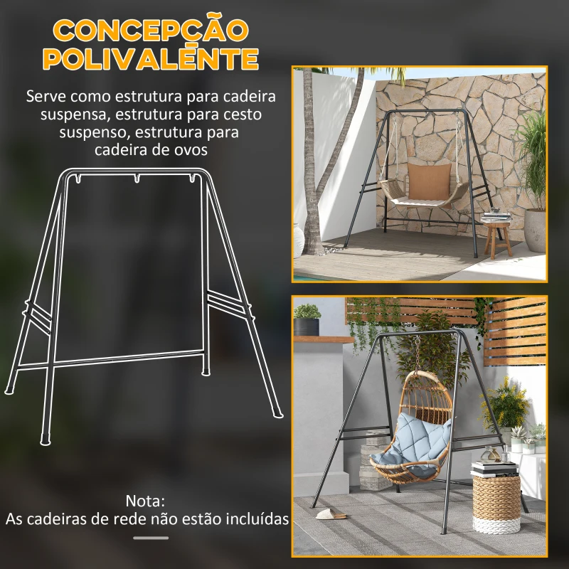 Outsunny Suporte para Cadeira Suspensa 130 cm Suporte para Baloiço com Estrutura em Aço Capacidade 150 kg para Pátio Jardim Preto