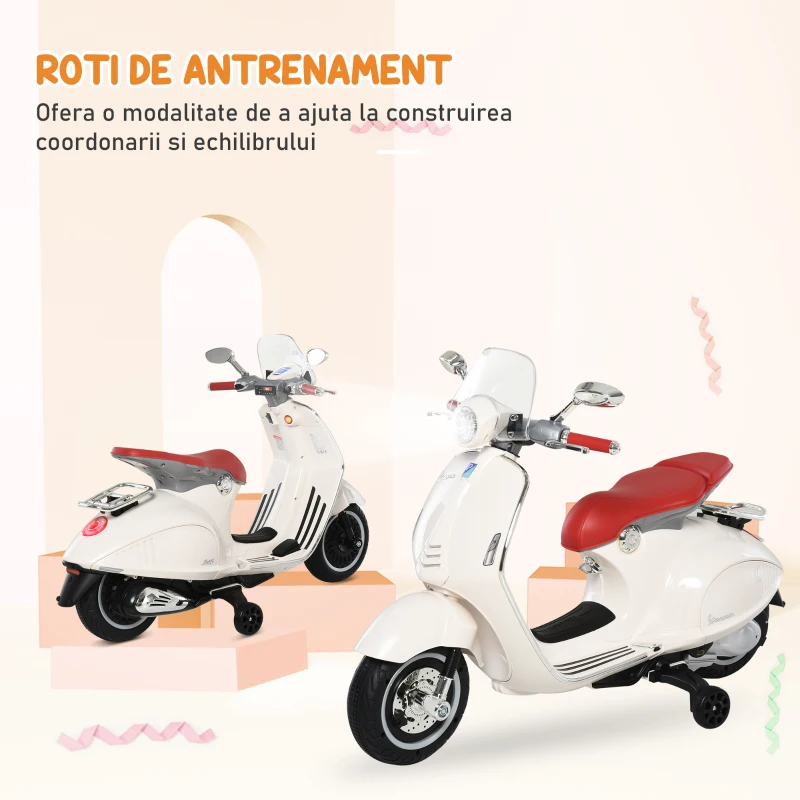 HOMCOM Motocicleta Jucarie Licenta Oficiala Vespa, Roz