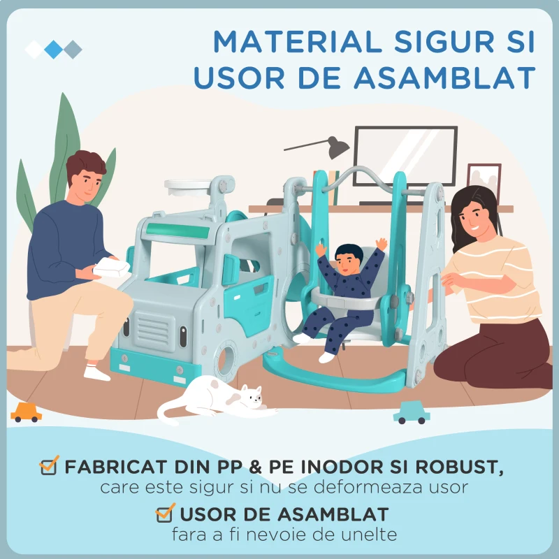 AIYAPLAY Set de jocuri pentru copii cu tobogan leagan reglabil cerc masina pentru copii cu volan cadou pentru copii albastru pentru copii pentru plimbare pentru distractie echilibru