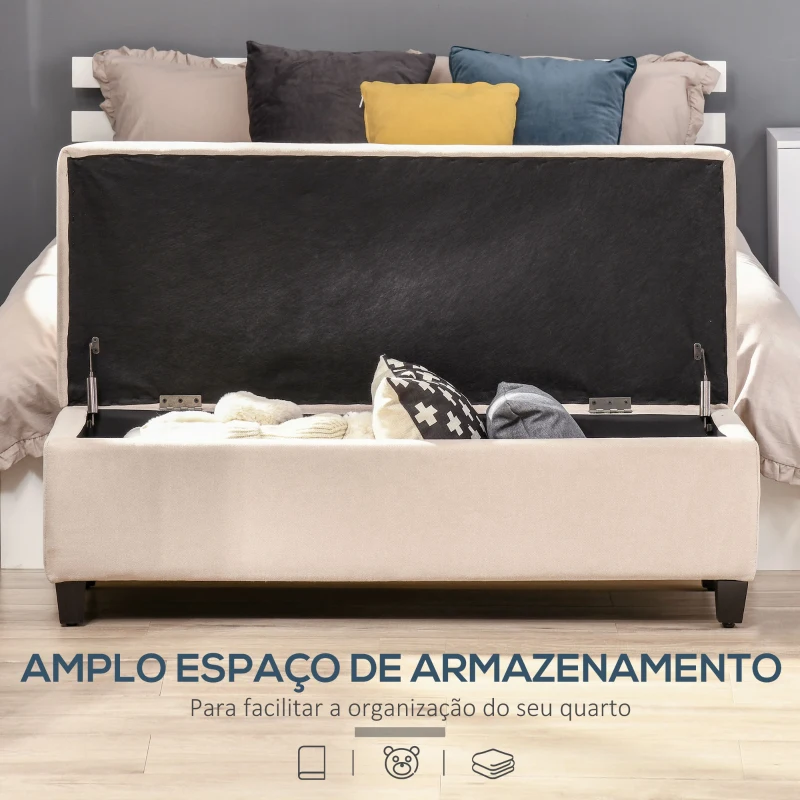 HOMCOM Banco de Armazenamento Acolchoado Banco Estofado em Linho Tampa com Abertura  125x49x41,5 cm Bege