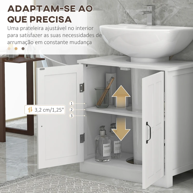 kleankin Móvel para Lavatório Pousar Armário para Casa de Banho com 2 Portas e Prateleira Interior Ajustável 60x30x60 cm Branco