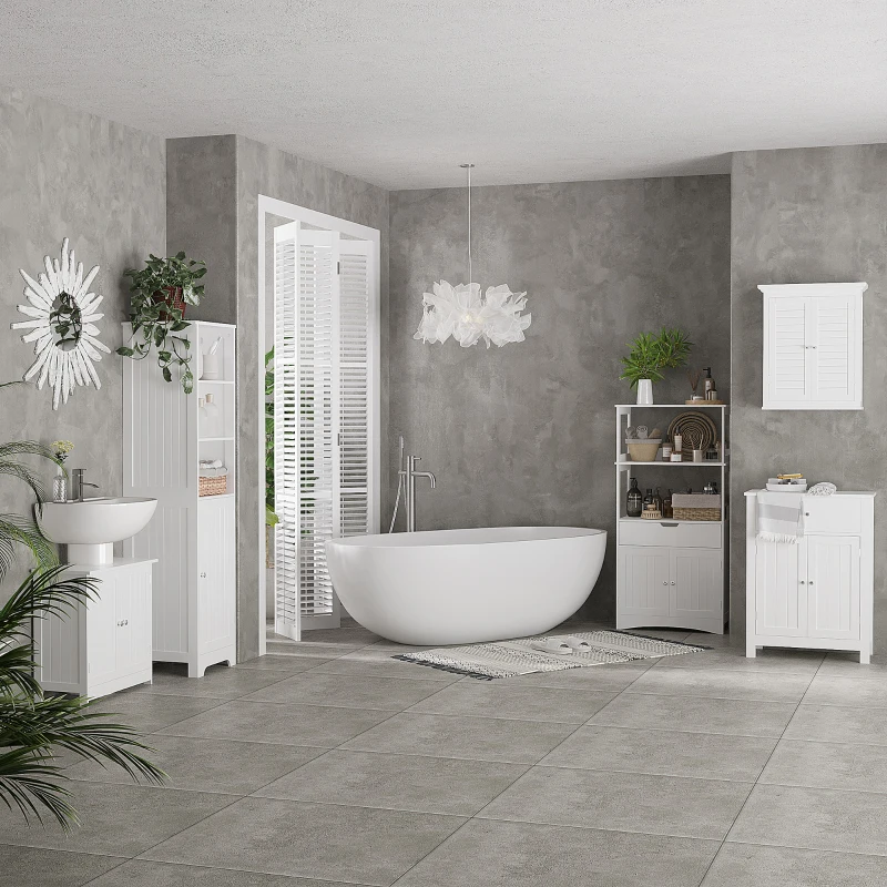 HOMCOM Masca pentru Chiuveta, din MDF Alb, pentru Baie cu 2 Usi 60x30x60cm(m-9)
