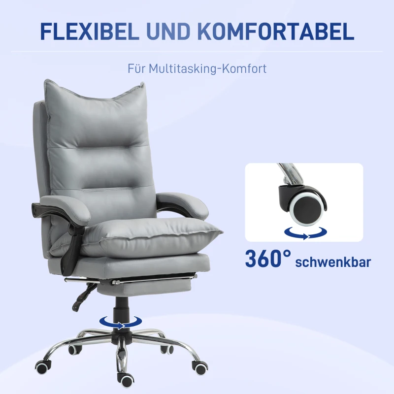 Vinsetto Ergonomische Bureaustoel, Verstelbare Zithoogte, Kantelbare Rugleuning, Kunstleer, Lichtgrijs(m-6)