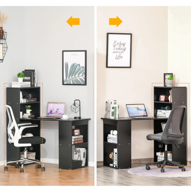 HOMCOM Birou Modern pentru Acasa cu Rafturi de Depozitare pe Niveluri Masa de Scris cu Raft pentru Carti Negru pentru sufragerie camera de zi dormitor