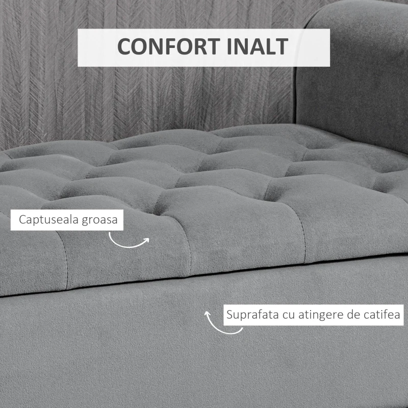 HOMCOM Banca pentru Capul Patului din Material Efect Catifea cu Spatiu de Depozitare si Cotiere Rulate , 126x48.5x57 cm, Gri(m-5)