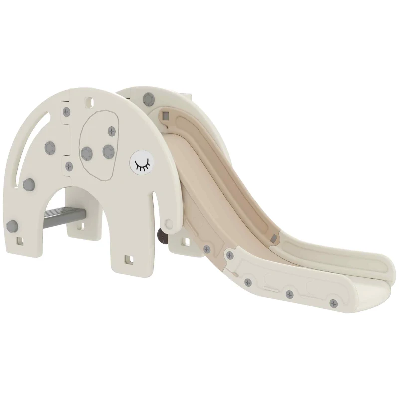 AIYAPLAY Tobogan pentru Copii 3 în 1, Tobogan din Plastic cu Coș și Design de Elefant, 163x57x75 cm, Alb Crem