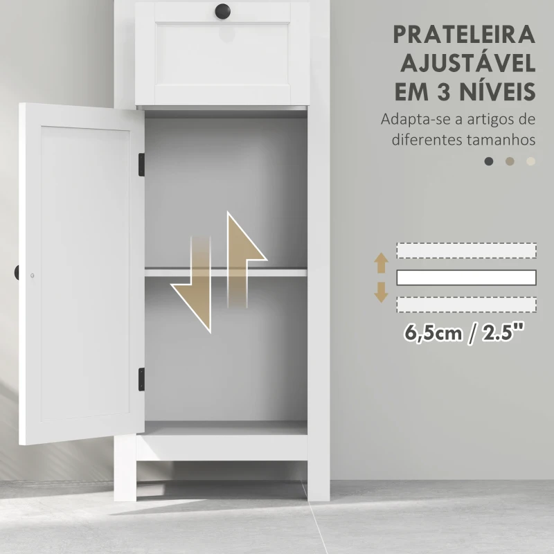 HOMCOM Coluna Casa de Banho Móvel Casa de Banho com Gaveta Porta Prateleira Ajustável e 2 Compartimentos  40x30x165 cm Branco