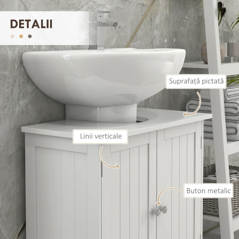HOMCOM Masca pentru Chiuveta, din MDF Alb, pentru Baie cu 2 Usi 60x30x60cm(m-6)