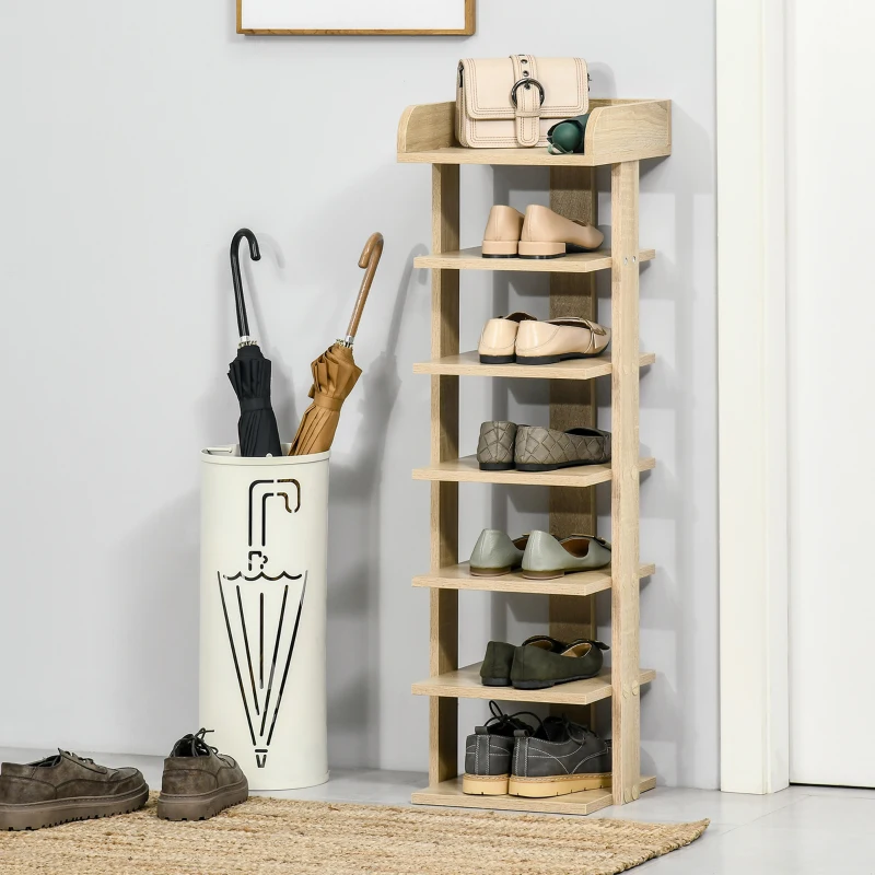 HOMCOM 7 Tier Shoe Rack Organizer Storage Shelf Wooden Display Cabinet for Entryway Living Room Bedroom Oak