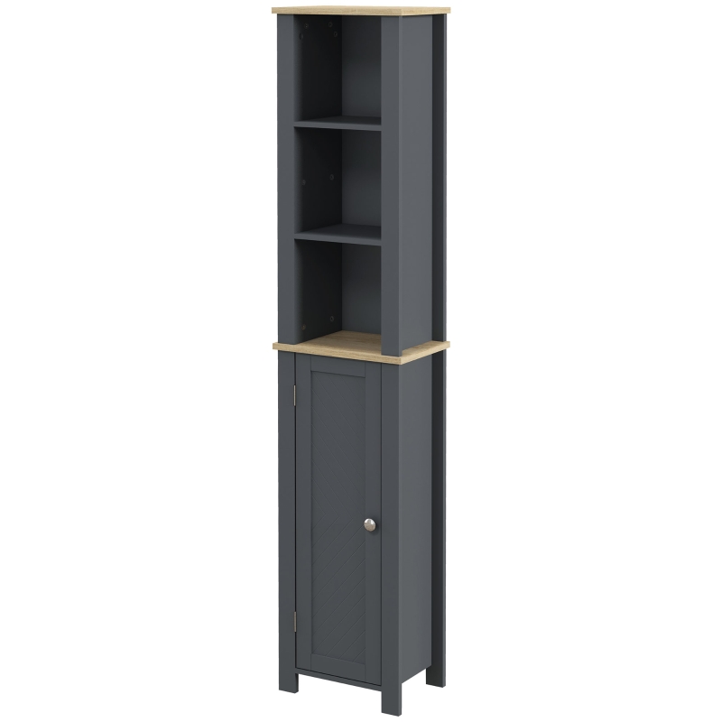 kleankin Dulap de Depozitare Inalt pentru Baie, Organizator de Baie cu Dulap cu Usa si 3 Rafturi, Turn Independent pentru Lenjerie, Gri