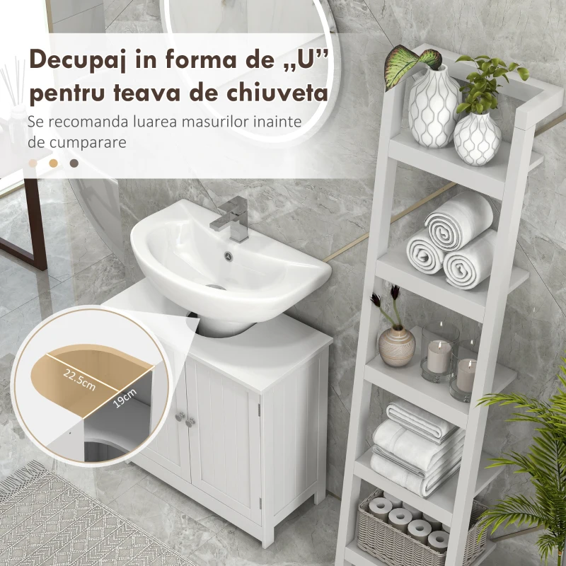 HOMCOM Masca pentru Chiuveta, din MDF Alb, pentru Baie cu 2 Usi 60x30x60cm(m-4)