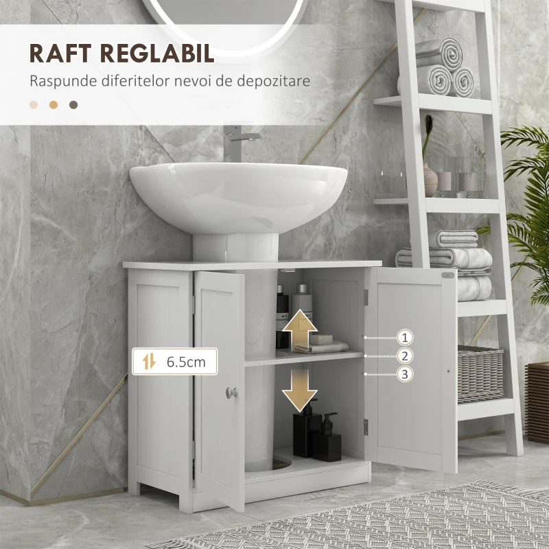 HOMCOM Masca pentru Chiuveta, din MDF Alb, pentru Baie cu 2 Usi 60x30x60cm(m-5)