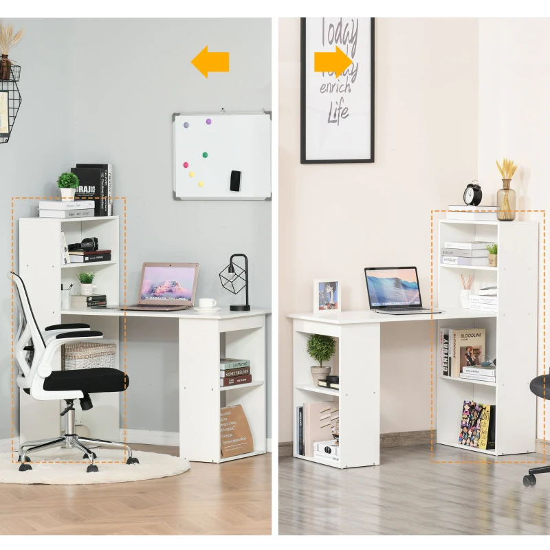 HOMCOM Scrivania Computer con Libreria Salvaspazio, Tavolo da Pranzo per Ufficio e Studio, 120x55x120 cm, Bianco