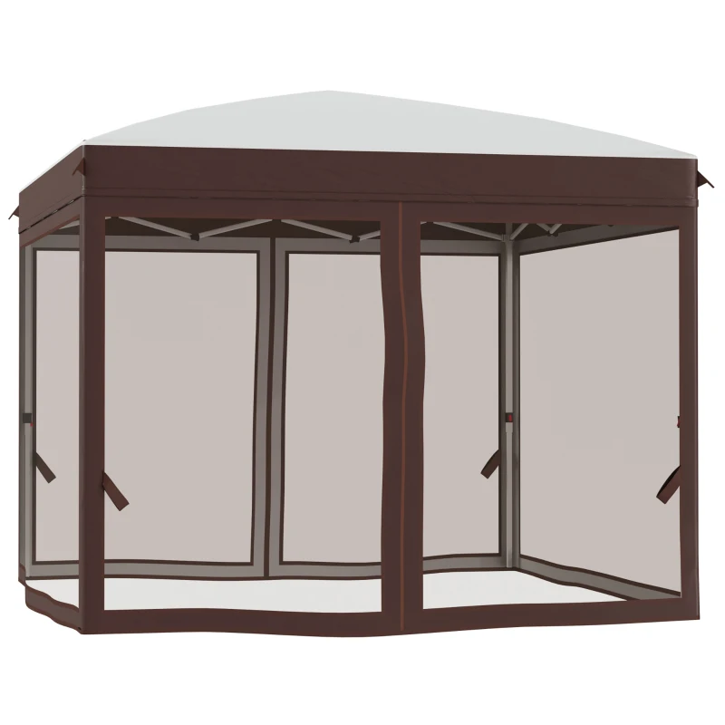 Outsunny Pavilion pliabil 3 x 3 (m) cu plase si geanta de transport cu rotile, cort de evenimente cu inaltime reglabila, cort de gradina, curte, bej