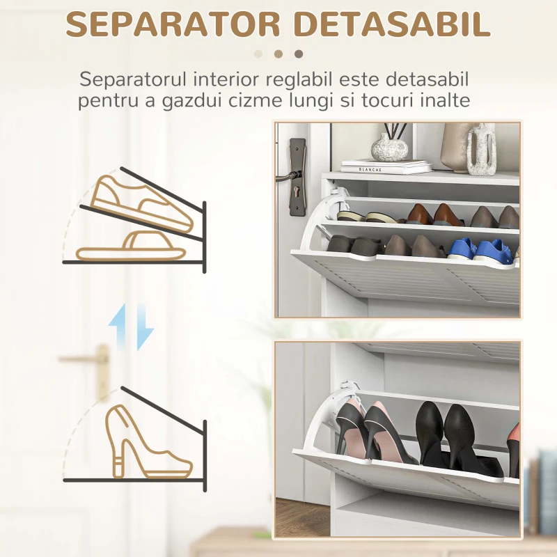 HOMCOM Dulap Pantofi ingust – 2 Usi Rabatabile, Model Decorativ(m-6)
