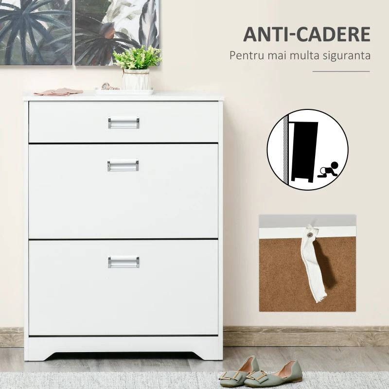HOMCOM Suport de Pantofi Modern 2 Sertare pentru 16 Perechi de Pantofi si Sertar Mic 98x24x83cm(m-7)