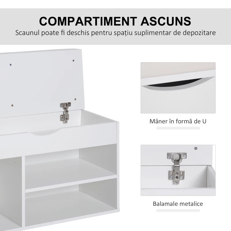 Homcom Banca Pantofi Alba 80×30×47 cm – Cu Sertar & sezut Rabatabil