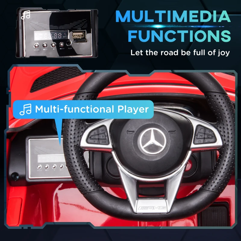 HOMCOM Masinuta Electrica pentru Copii 12V cu Licenta Mercedes-AMG GTR, Viteza 3-5km/h si Telecomanda, 105x58x45 cm, Rosu