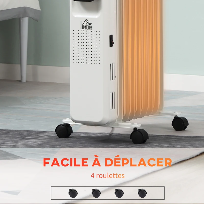 HOMCOM Chauffage bain d'huile caréné 2180 W sur roulettes - écran tactile LED - 3 modes - fonction timer 24h - acier plastique blanc noir