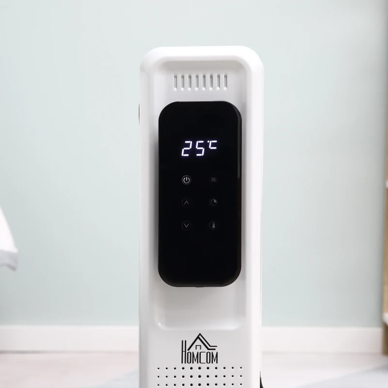 HOMCOM Chauffage bain d'huile caréné 2180 W sur roulettes - écran tactile LED - 3 modes - fonction timer 24h - acier plastique blanc noir