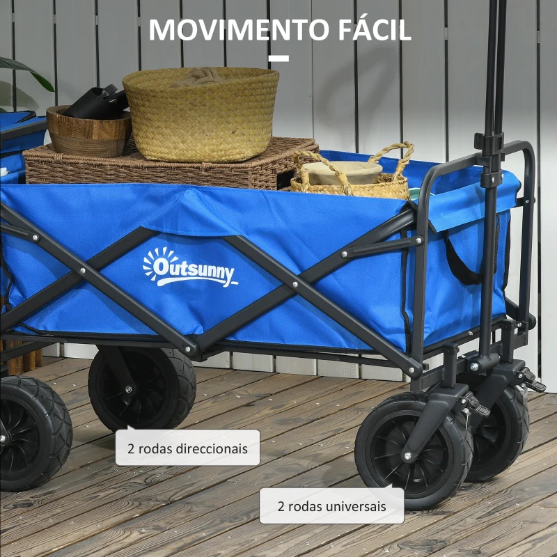 Outsunny Carrinho de Transporte Dobrável com Bolsa Térmica Removível Capacidade 100 kg para Campismo Praia 113x57x77-100 cm Azul