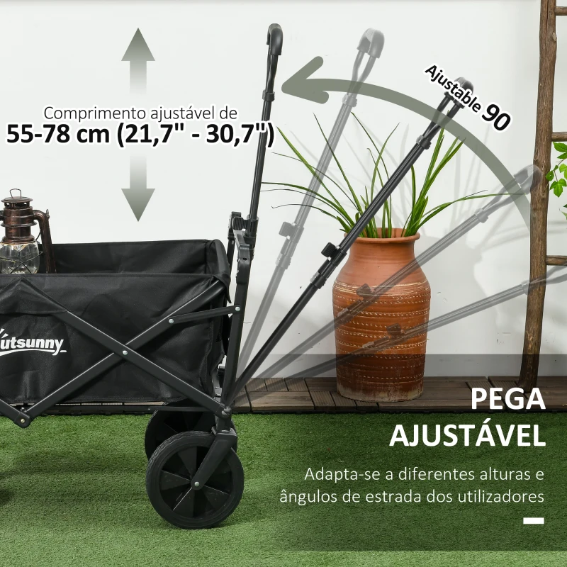 Outsunny Carrinho de Transporte Dobrável com Toldo Removível e Alça Ajustável Capacidade 100 kg para Campismo 97x52x105 cm Preto