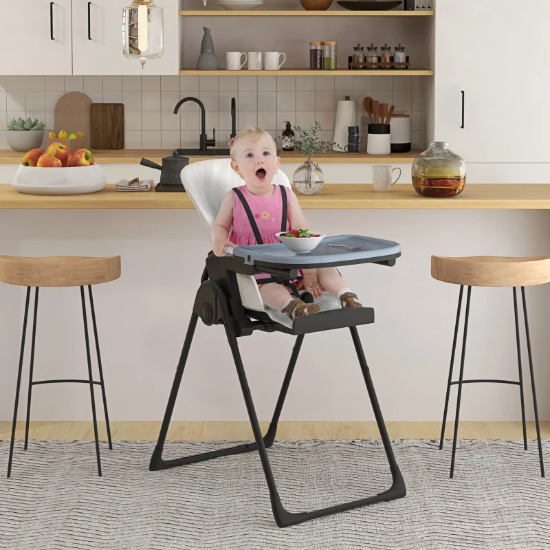 ZONEKIZ Scaun Inalt Pliabil pentru Bebelusi, pentru Mancat si Luat Masa, cu Inaltime Reglabila a Sezutului, Spatarului, Suportului pentru Picioare, Tava Detasabila, Curatare Simpla, pentru Bebelusi de 6-36 luni, Negru
