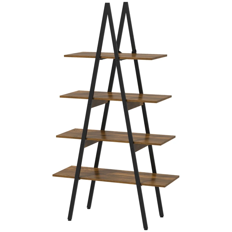 HOMCOM Raft Biblioteca Stil Industrial din PAL si Otel in Forma de A, 92x38.5x166 cm, Maro si Negru