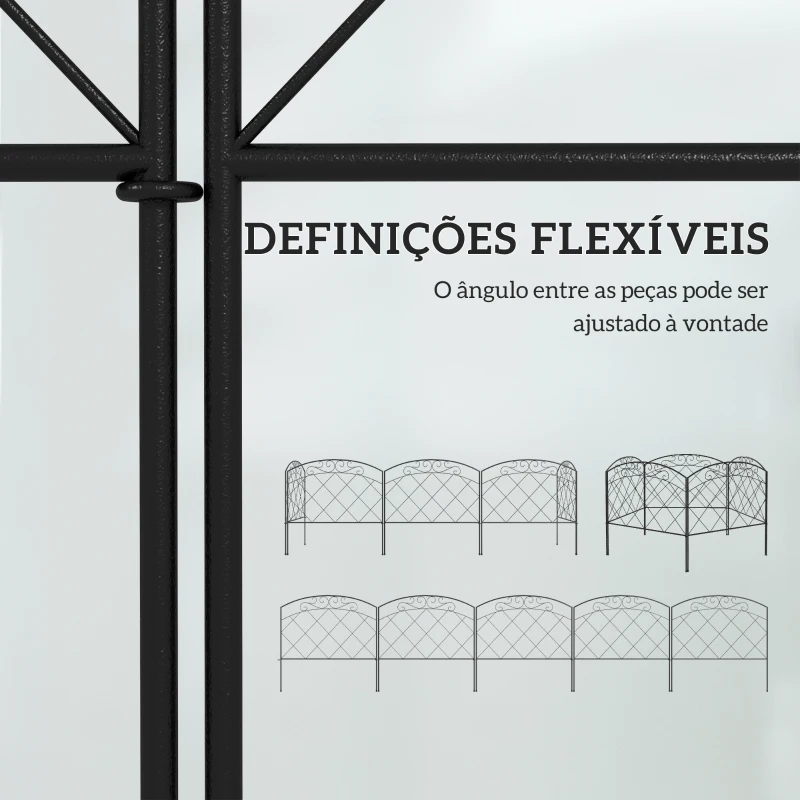 Outsunny Cercas de Jardim 305x61 cm Conjunto de 5 Cercas Decorativas para Jardim de Metal Barreira para Animais para Pátio Preto