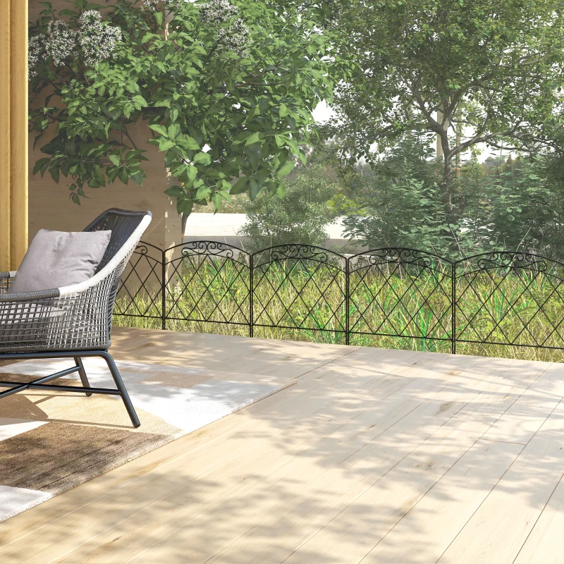 Outsunny Cercas de Jardim 305x61 cm Conjunto de 5 Cercas Decorativas para Jardim de Metal Barreira para Animais para Pátio Preto