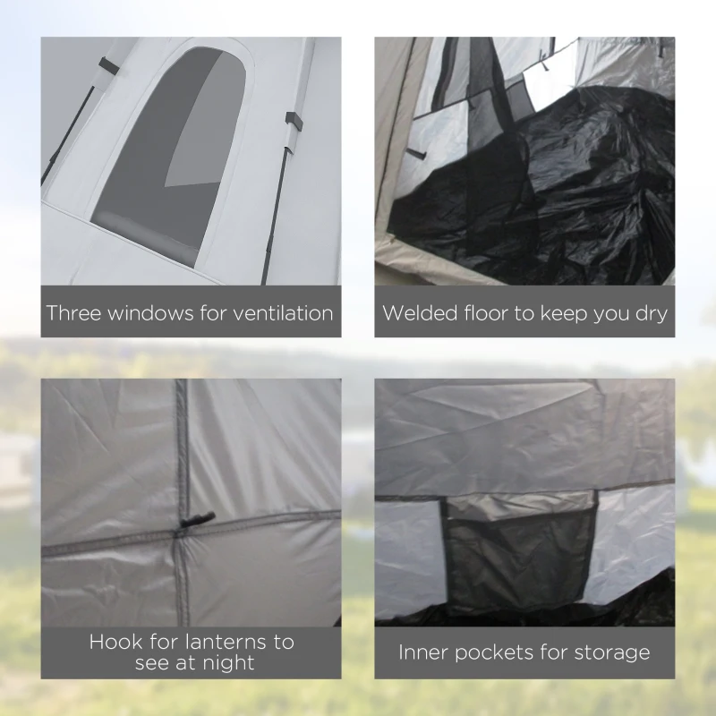 Outsunny Cort de Camping pentru 2-3 persoane cu Verandă și Ferestre, 210x210x150 cm, Argintiu