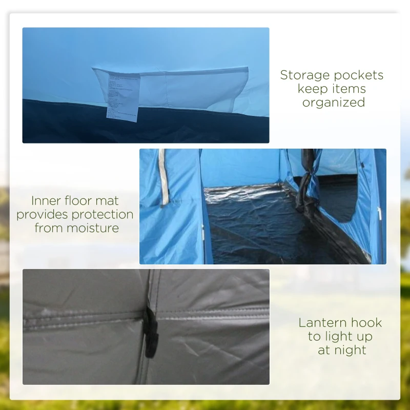 Outsunny Cort de Camping pentru 5-6 Persoane cu 2 Uși, Ferestre și Buzunare de Depozitare, 475x315x215 cm, Albastru