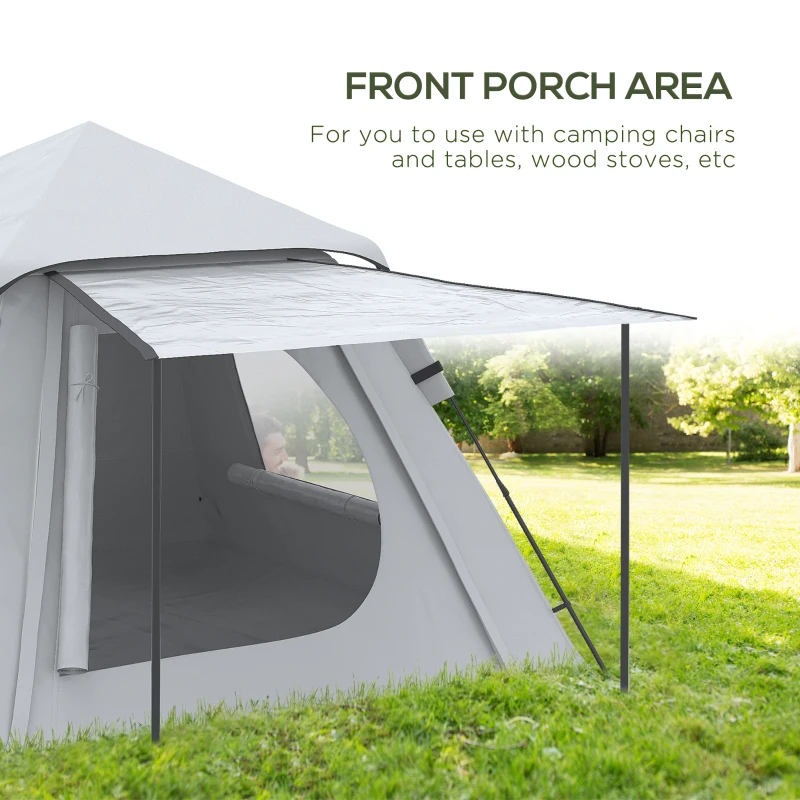 Outsunny Cort de Camping pentru 2-3 persoane cu Verandă și Ferestre, 210x210x150 cm, Argintiu