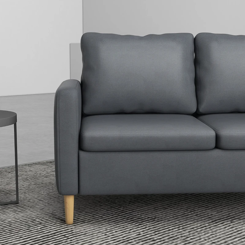 HOMCOM Sofá de 2 Lugares Estofado em Poliéster com 2 Bolsos Laterais Apoio para os Braços e Pés de Madeira 143x76x83 cm Cinza