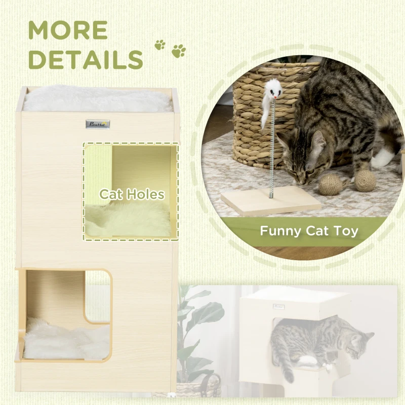 PawHut Casuta Eleganta Apartament pentru Pisici cu 3 Nivele cu Jucarii Amuzante, Pat pentru Pisoi cu Perne Moi, Centru de activitate cu Intrari pentru Pisici, Gri
