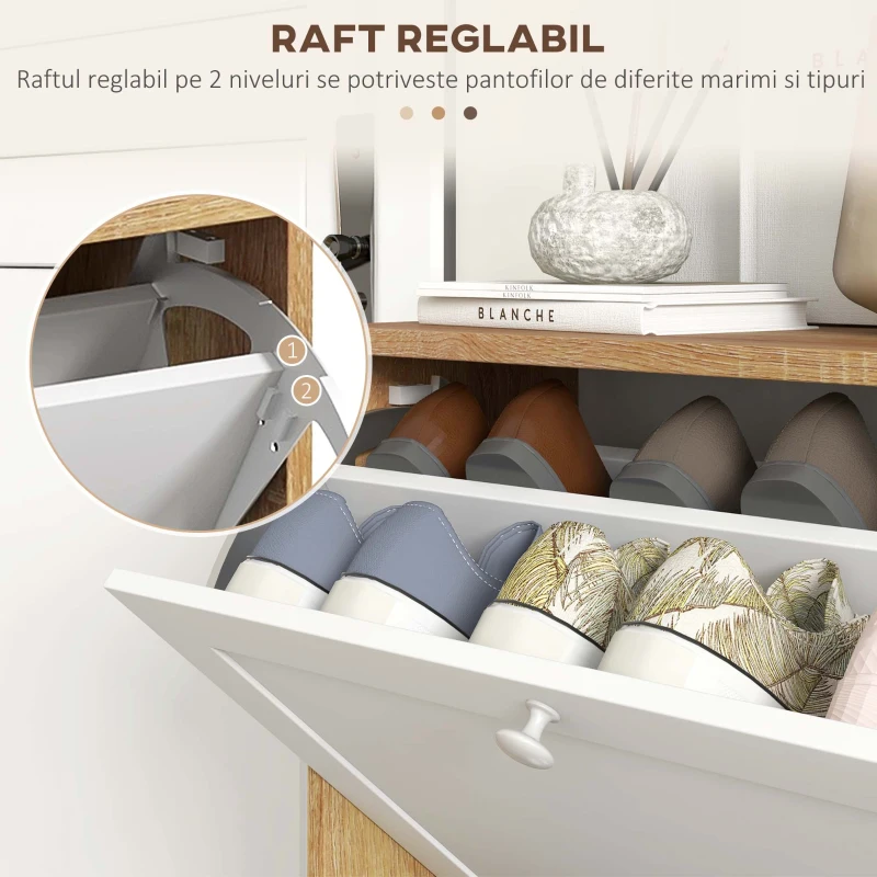 HOMCOM Dulap Pantofi ingust – 2 Sertare Rabatabile, Compact