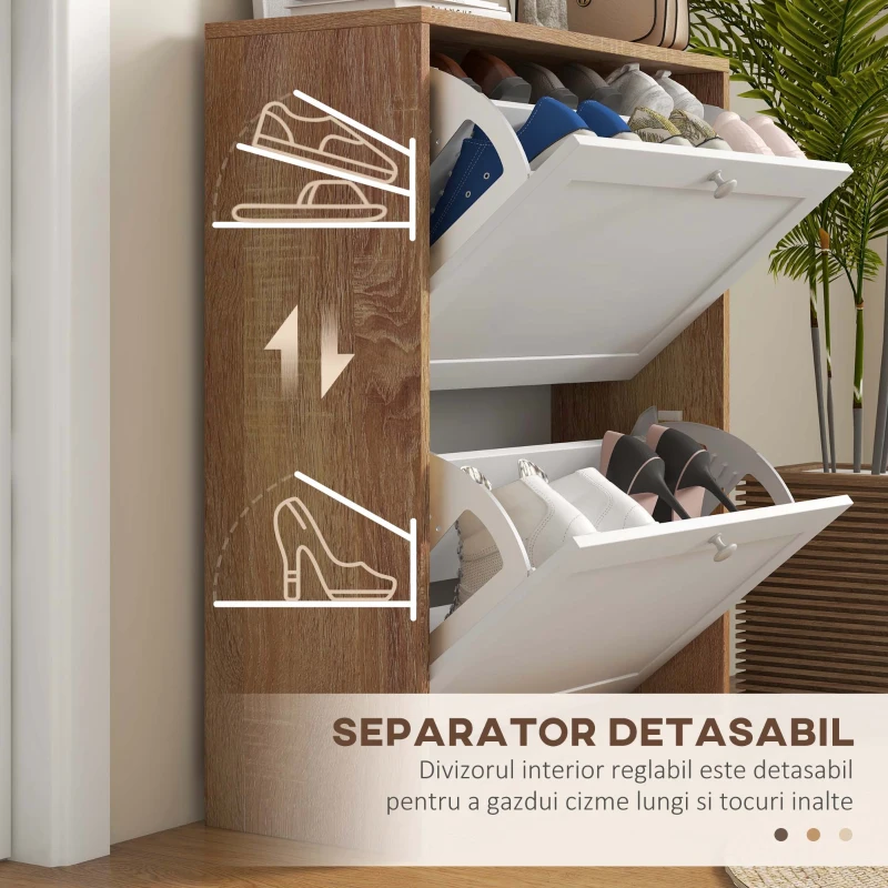 HOMCOM Dulap Pantofi ingust – 2 Sertare Rabatabile, Compact