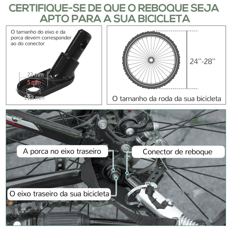 HOMCOM Reboque de Bicicleta para Carga 40kg Carrinho de Transporte com Bandeira Guiador Desmontável Estrutura de Aço e Refletores 130x64x103cm Preto e Vermelho