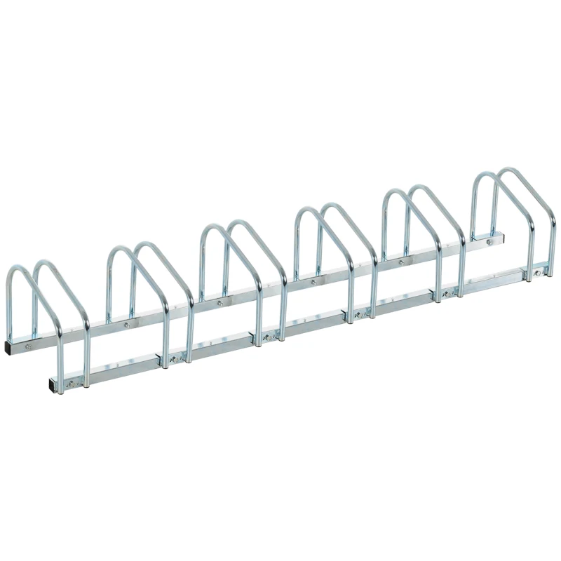 HOMCOM Estacionamento para 6 Bicicletas Suporte de Aço para Estacionar Bicicletas no Chão para Interior e Exterior 179x33x27 cm Prata