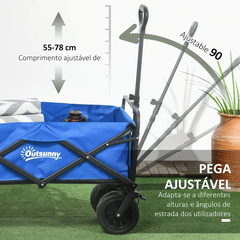 Outsunny Carrinho de Transporte Dobrável com Bolsa Térmica Removível Capacidade 100 kg para Campismo Praia 113x57x77-100 cm Azul