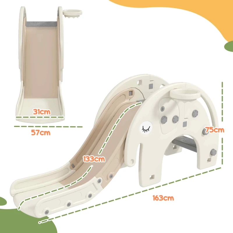 AIYAPLAY Scivolo per Bambini da Interno 3 in 1 con Canestro e Design a Elefante, Età 1-3 Anni, Bianco Crema
