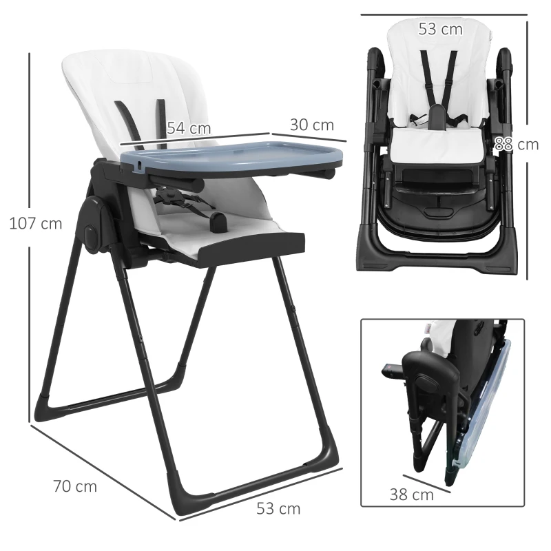 ZONEKIZ Scaun Inalt Pliabil pentru Bebelusi, pentru Mancat si Luat Masa, cu Inaltime Reglabila a Sezutului, Spatarului, Suportului pentru Picioare, Tava Detasabila, Curatare Simpla, pentru Bebelusi de 6-36 luni, Negru