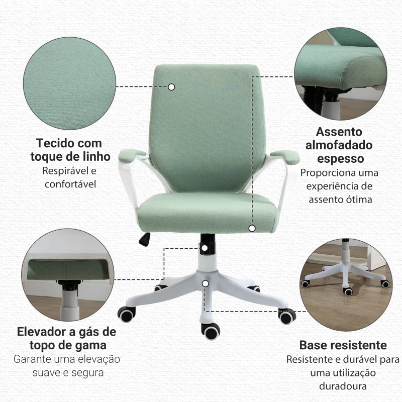 Vinsetto Cadeira de Escritório Ergonómica Giratória e com Altura Ajustável e Suporte Lombar 62x69x92-100 cm Verde