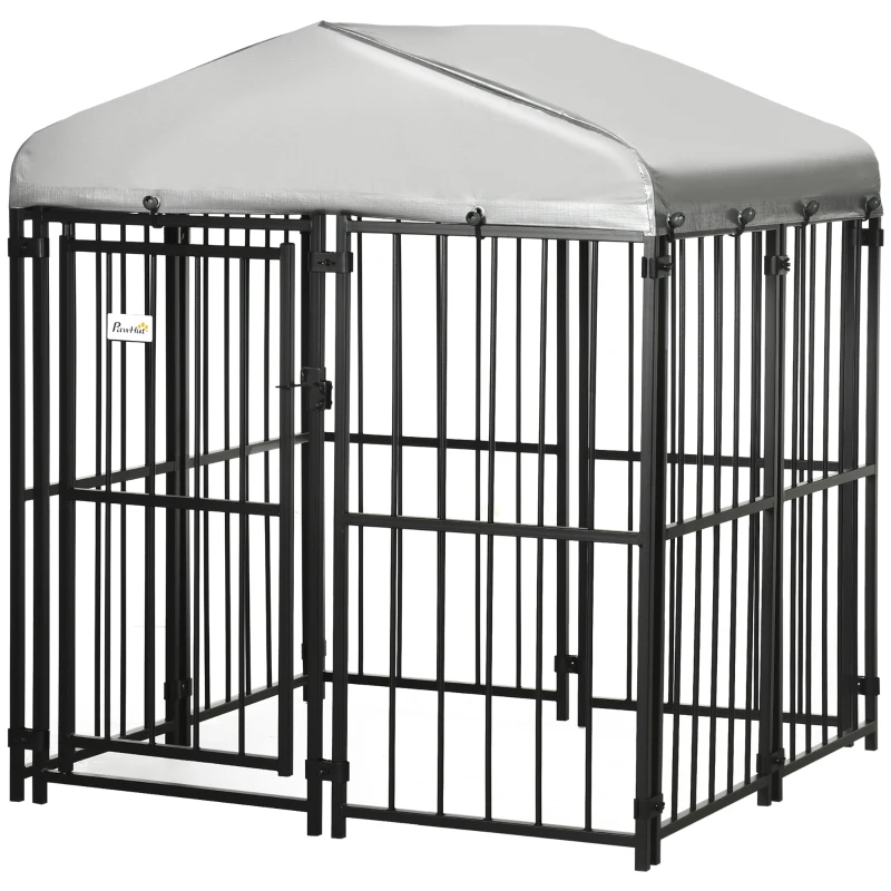 PawHut Tarc de joaca pentru caini, cotet pentru exercitii in aer liber cu baldachin rezistent la apa cu protectie UV, incinta pentru caini mici si mijlocii, gaini, rate, 122L x 122W x 138H cm(m-10)