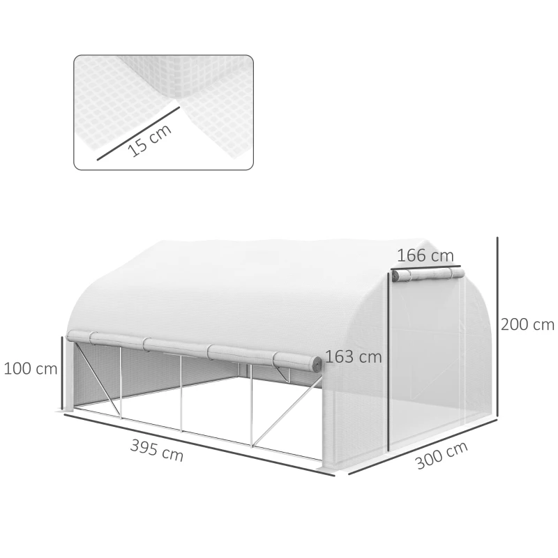 Outsunny Sera Cabina 4 x 3 m, Pereti Laterali Rulabili cu Fermoar, Usa cu Plasa, 8 Ferestre cu Plasa, Cort Tunel de Sera(m-3)
