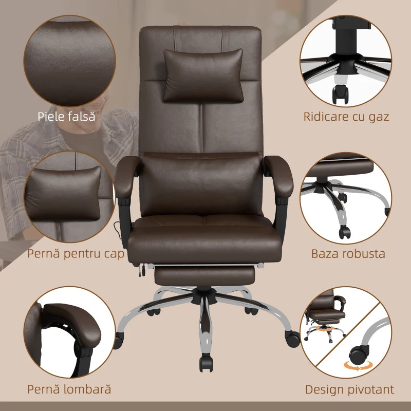 Vinsetto Scaun Birou PU cu Masaj, Caldura, Suport Lombar & Perna Cap