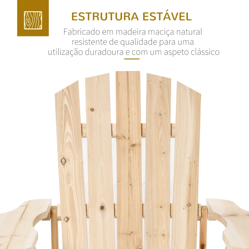 Outsunny Cadeira Adirondack de Madeira Cadeira Adirondack de Jardim com Assento Extra Largo 78x89x88 cm Madeira