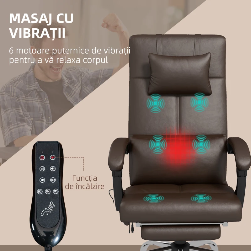 Vinsetto Scaun Birou PU cu Masaj, Caldura, Suport Lombar & Perna Cap